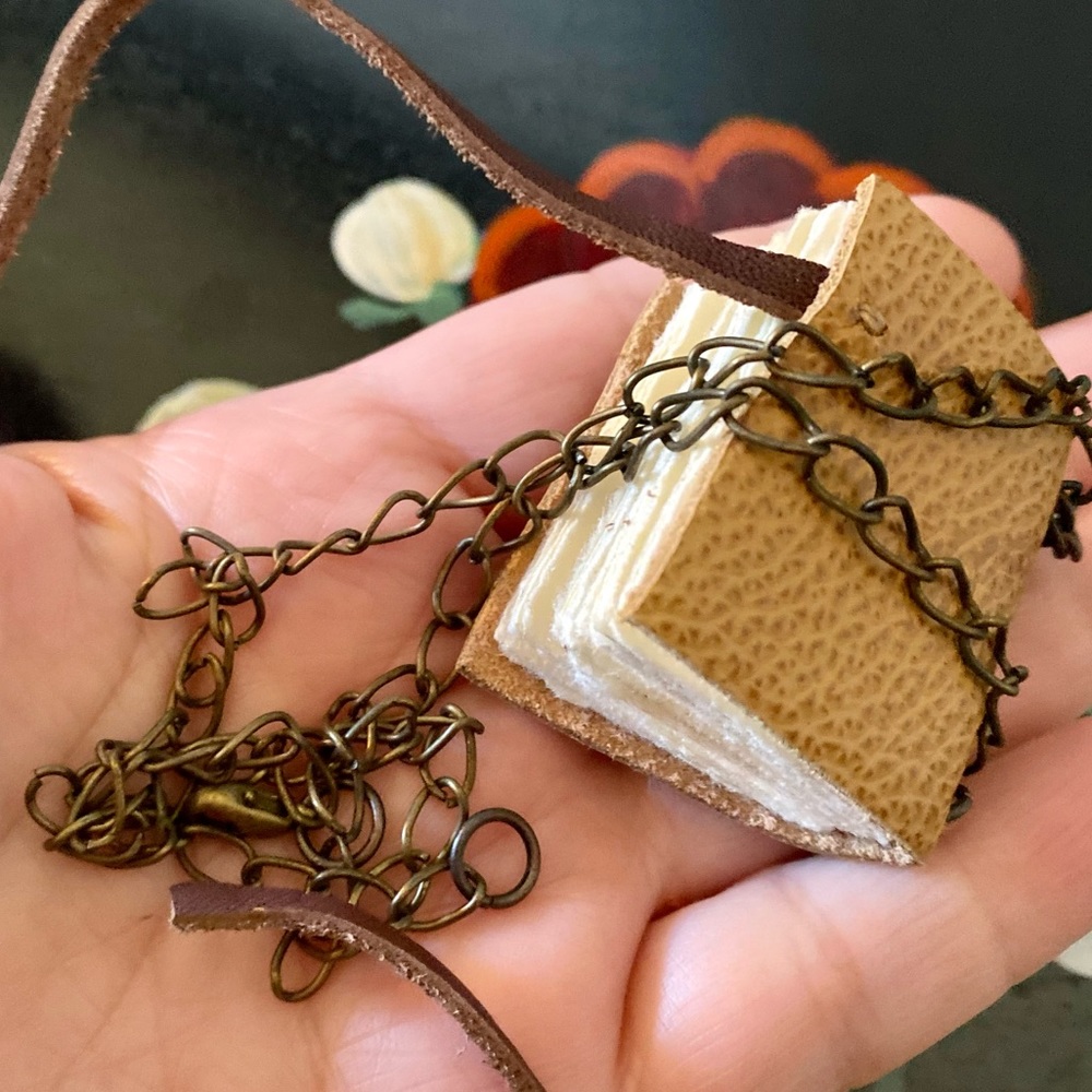 Laura Carey Books - Custom Tiny Leather Book Pendant/Necklace - NWOT - Picture 3 of 15
